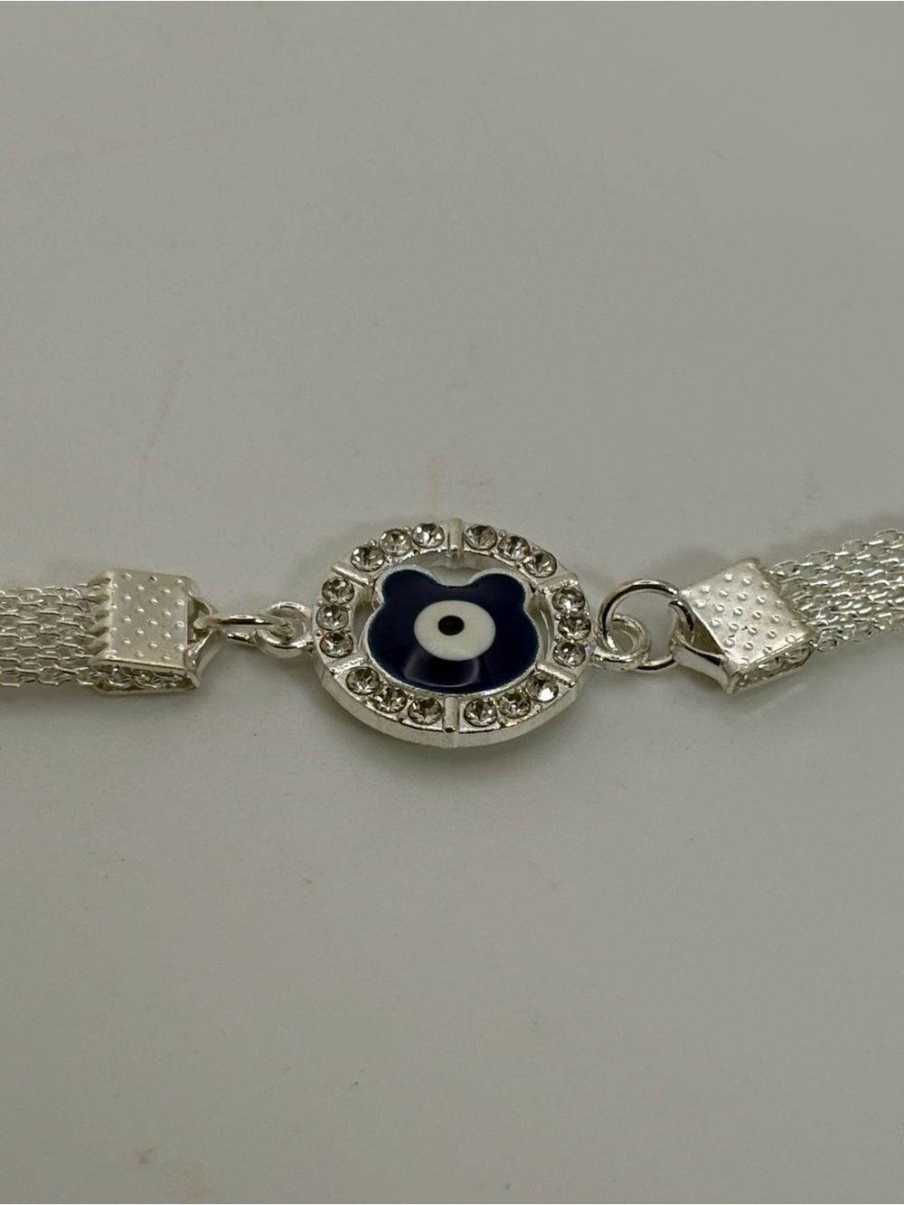New Silver Tone Evil Eye Nazar Rhinestone Multi Strand Bracelet